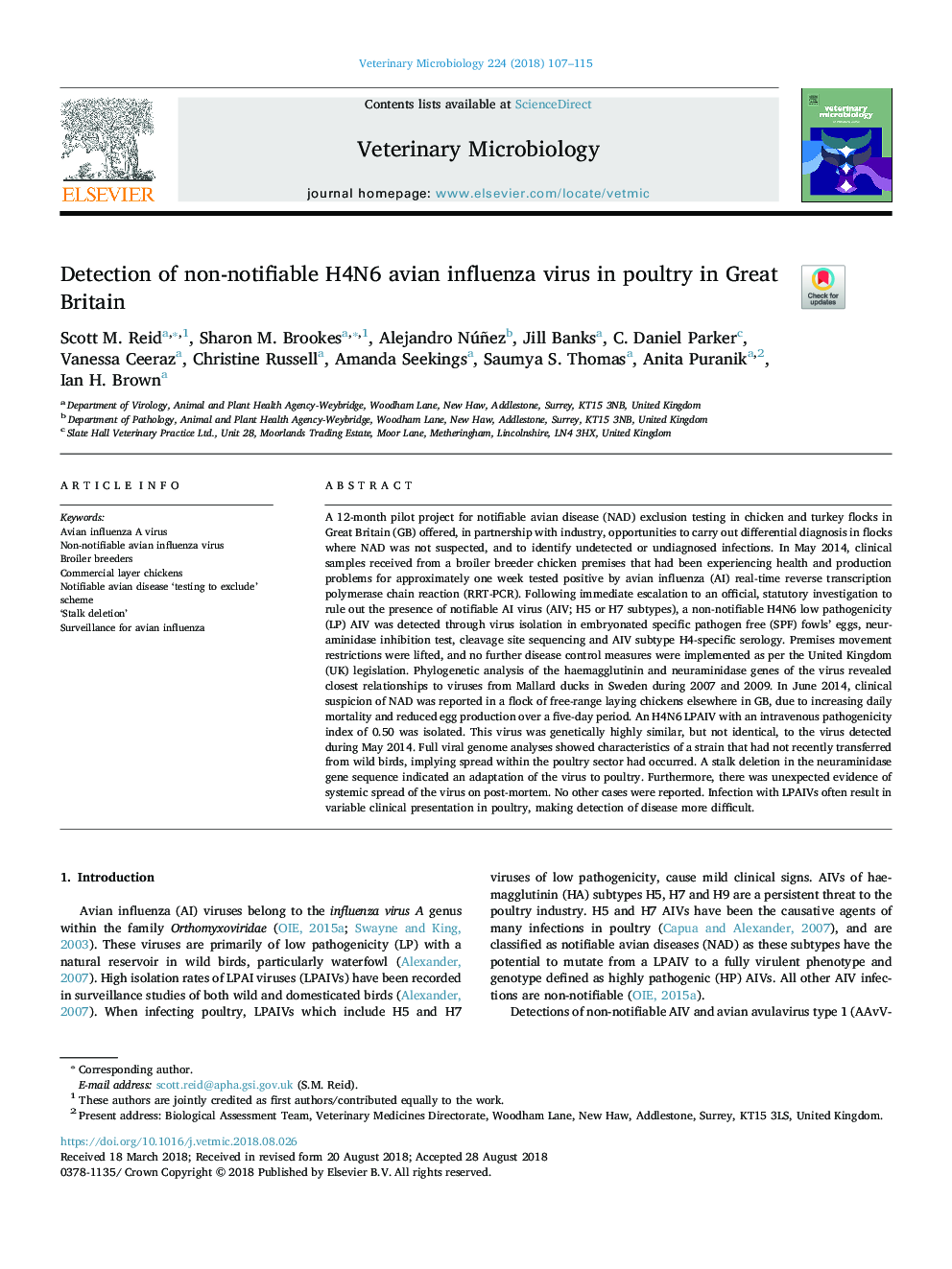 Detection of non-notifiable H4N6 avian influenza virus in poultry in Great Britain