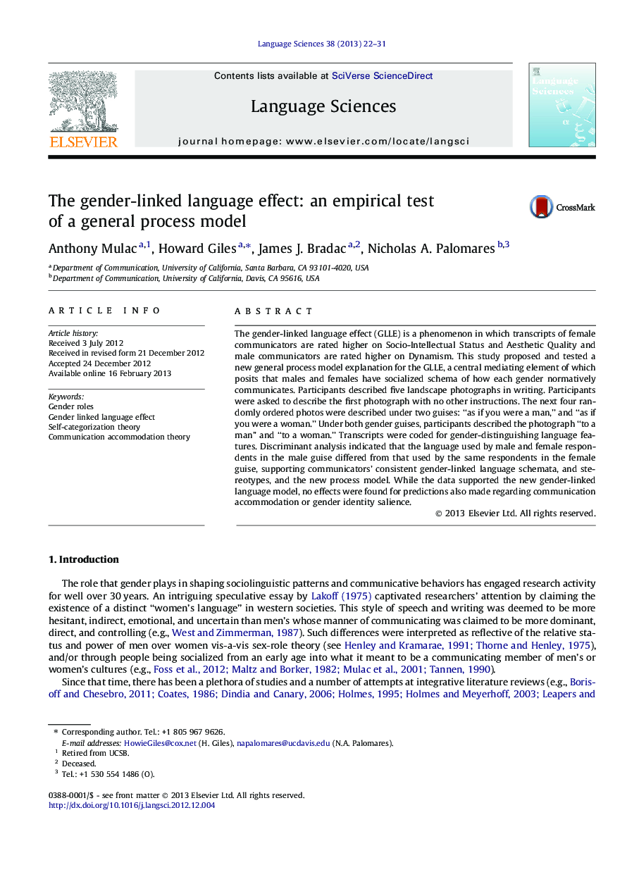 The gender-linked language effect: an empirical test of a general process model