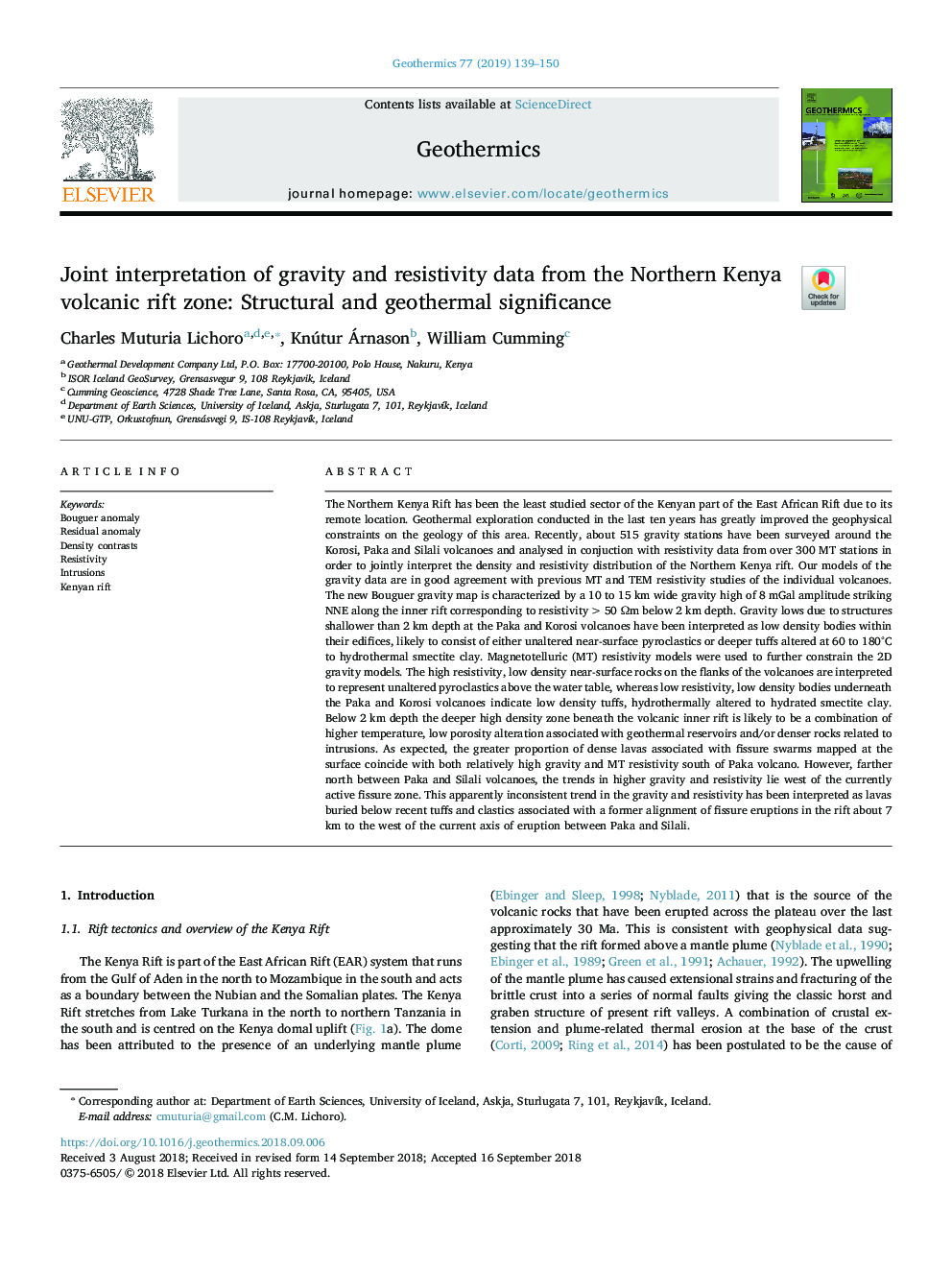 Joint interpretation of gravity and resistivity data from the Northern Kenya volcanic rift zone: Structural and geothermal significance