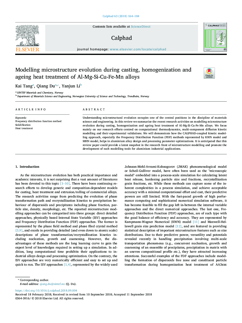 Modelling microstructure evolution during casting, homogenization and ageing heat treatment of Al-Mg-Si-Cu-Fe-Mn alloys