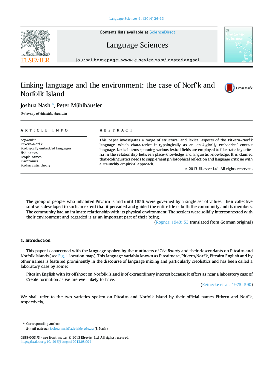 Linking language and the environment: the case of Norf’k and Norfolk Island