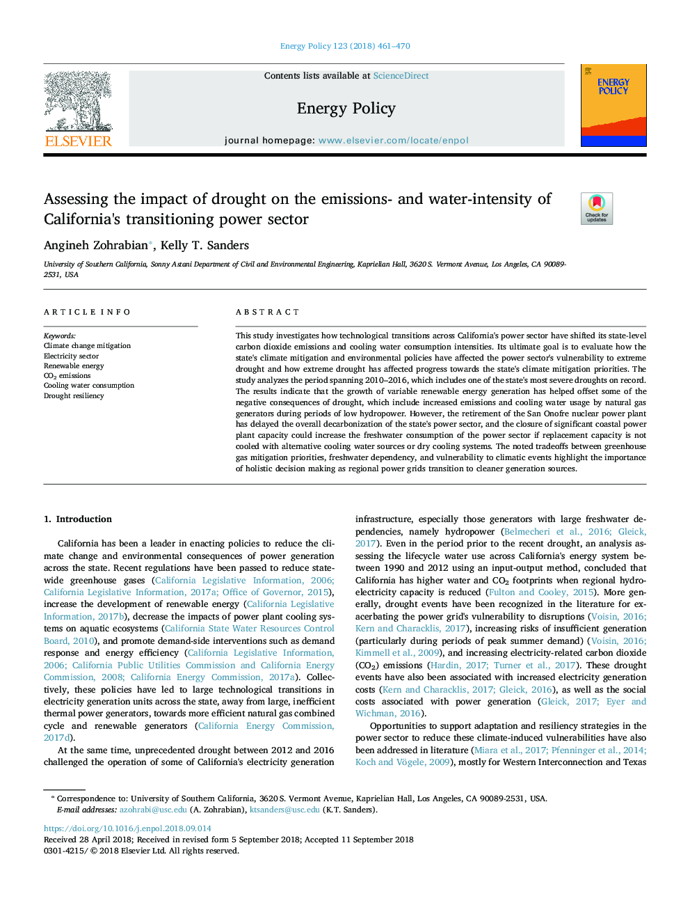 Assessing the impact of drought on the emissions- and water-intensity of California's transitioning power sector