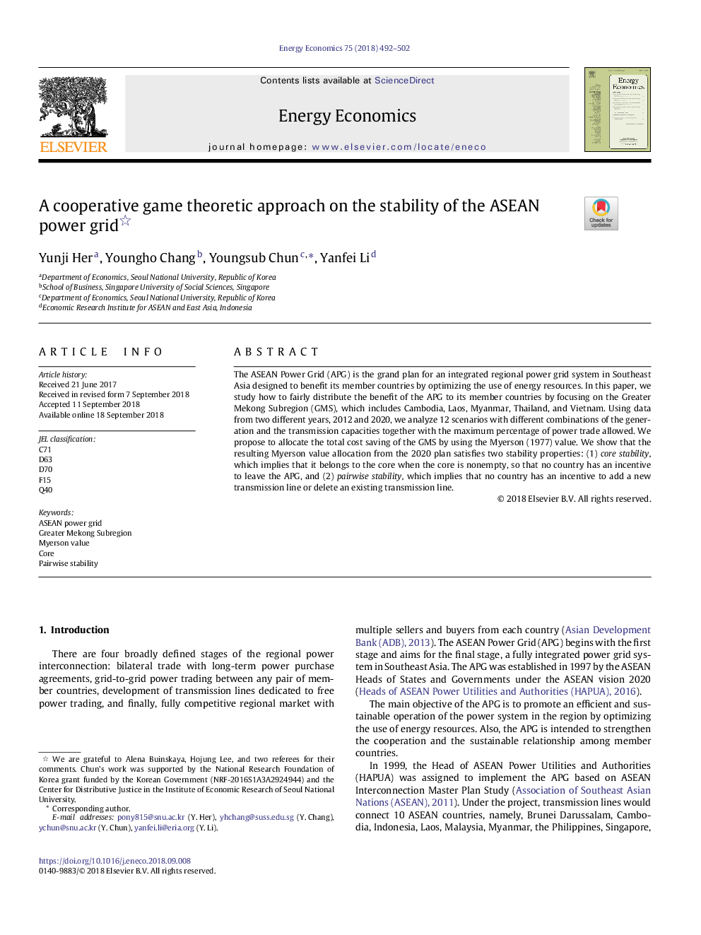 A cooperative game theoretic approach on the stability of the ASEAN power grid