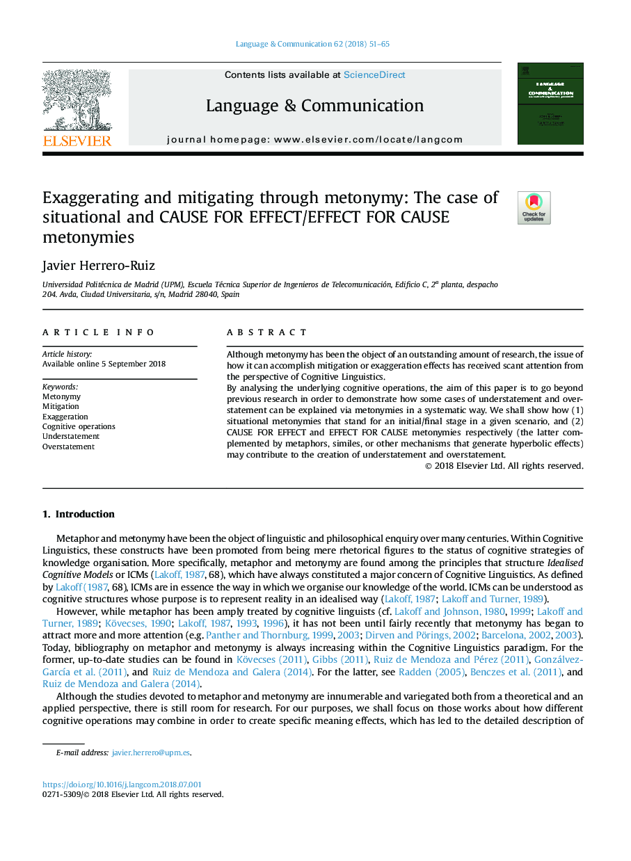 Exaggerating and mitigating through metonymy: The case of situational and CAUSE FOR EFFECT/EFFECT FOR CAUSE metonymies