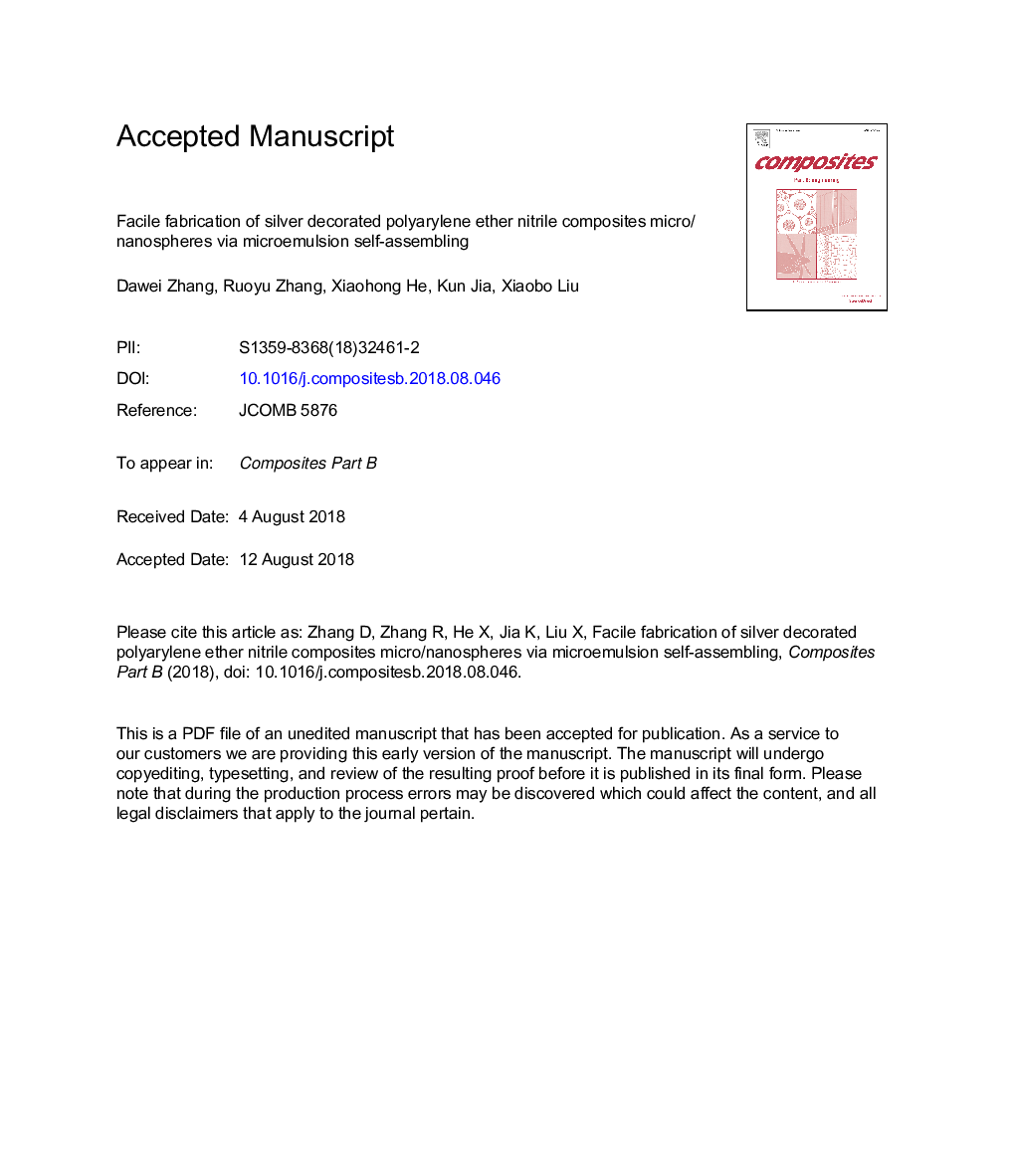 Facile fabrication of silver decorated polyarylene ether nitrile composited micro/nanospheres via microemulsion self-assembling