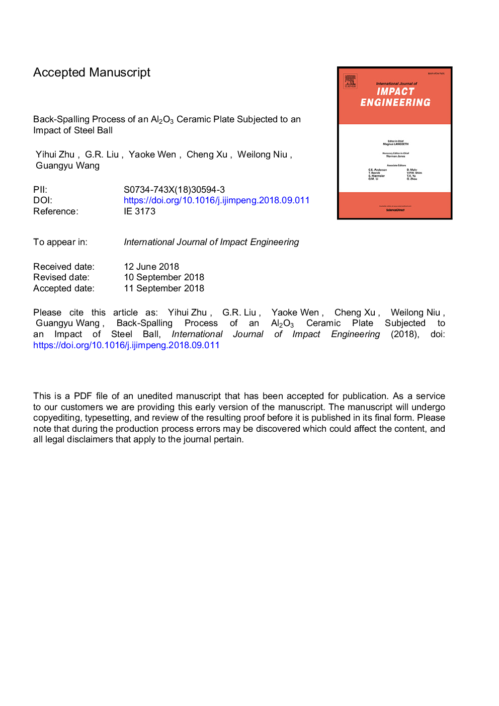 Back-Spalling process of an Al2O3 ceramic plate subjected to an impact of steel ball