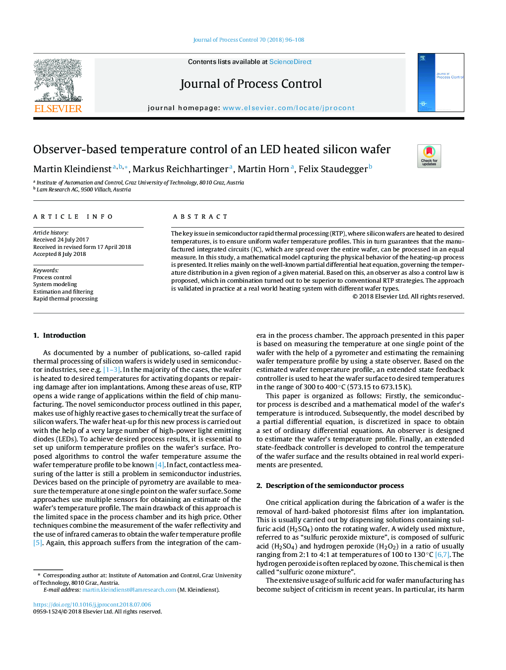 Observer-based temperature control of an LED heated silicon wafer