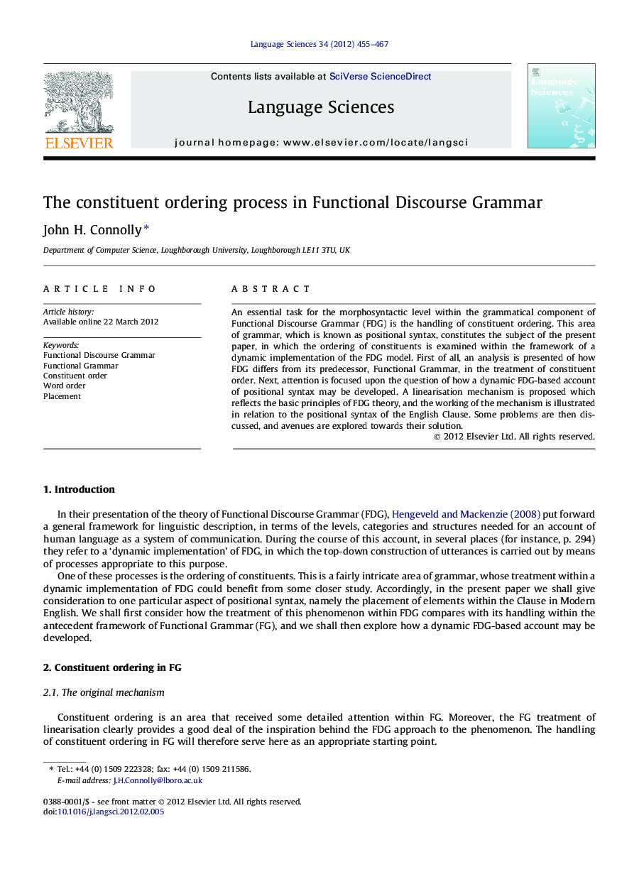 The constituent ordering process in Functional Discourse Grammar