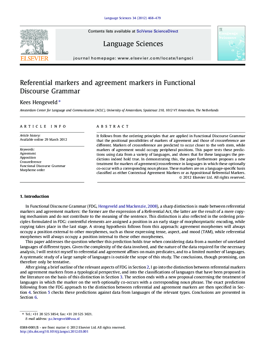 Referential markers and agreement markers in Functional Discourse Grammar