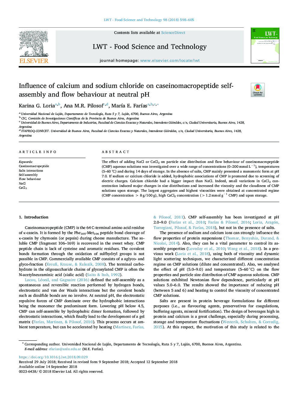Influence of calcium and sodium chloride on caseinomacropeptide self-assembly and flow behaviour at neutral pH