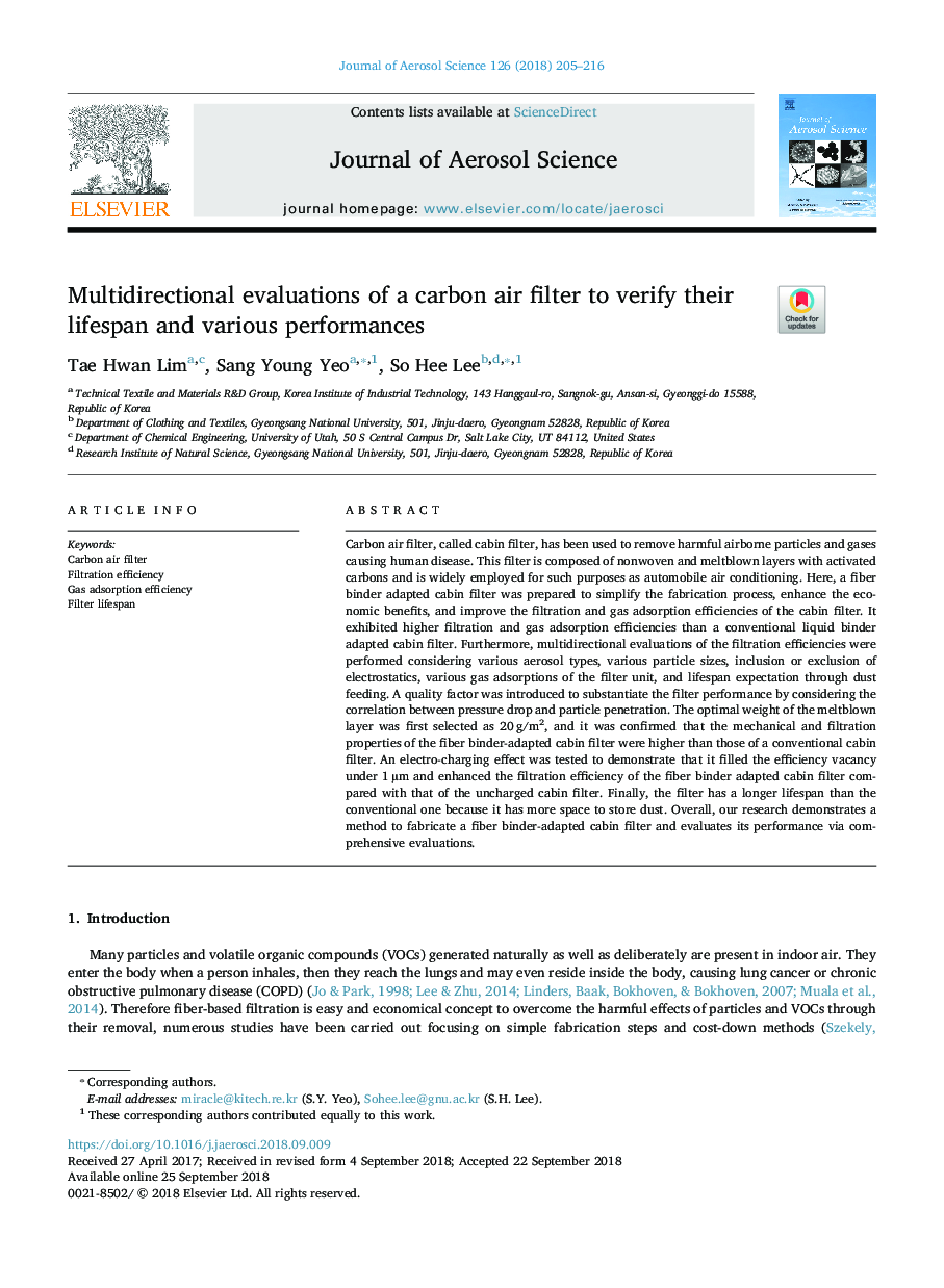 Multidirectional evaluations of a carbon air filter to verify their lifespan and various performances