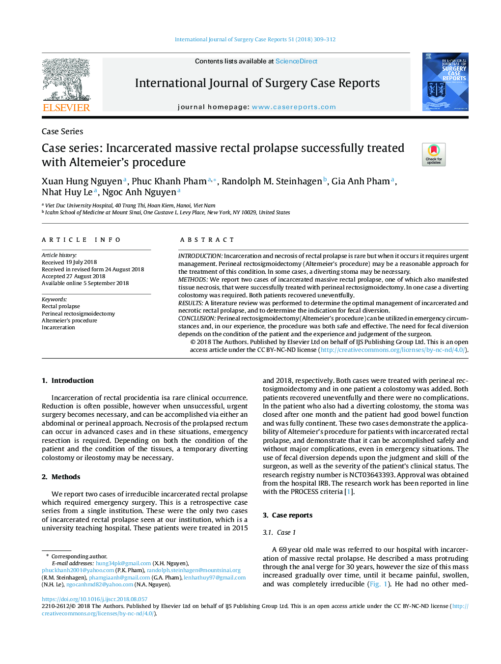 Case series: Incarcerated massive rectal prolapse successfully treated with Altemeier's procedure