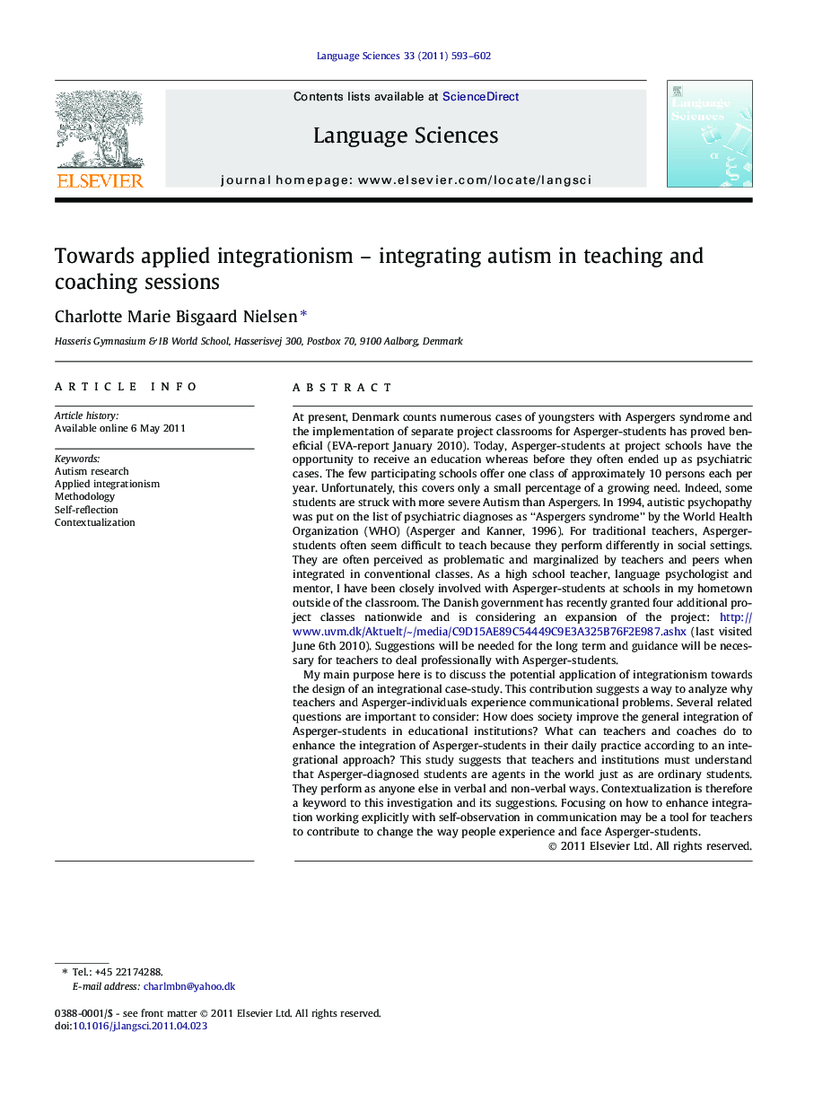 Towards applied integrationism – integrating autism in teaching and coaching sessions