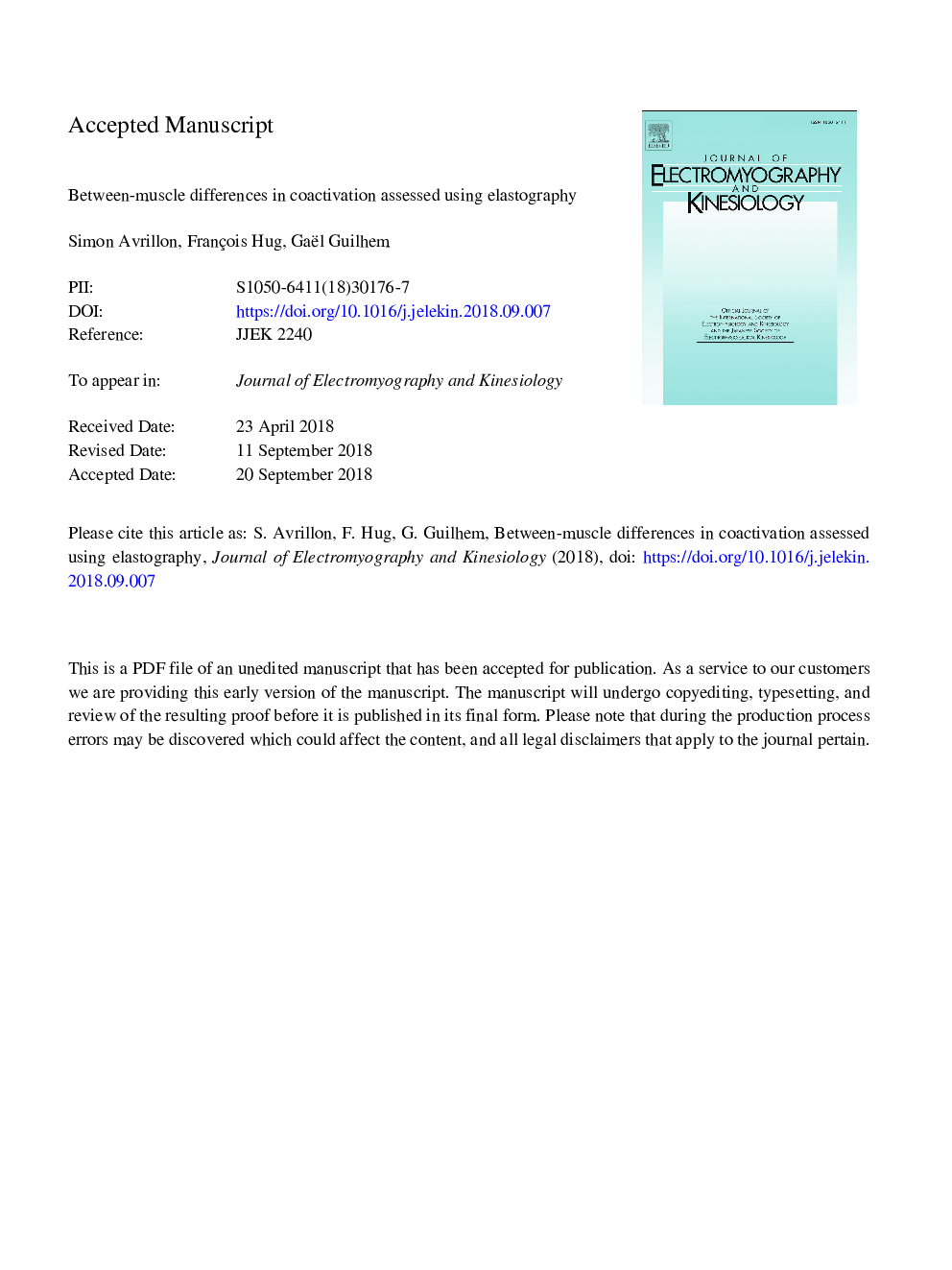 Between-muscle differences in coactivation assessed using elastography