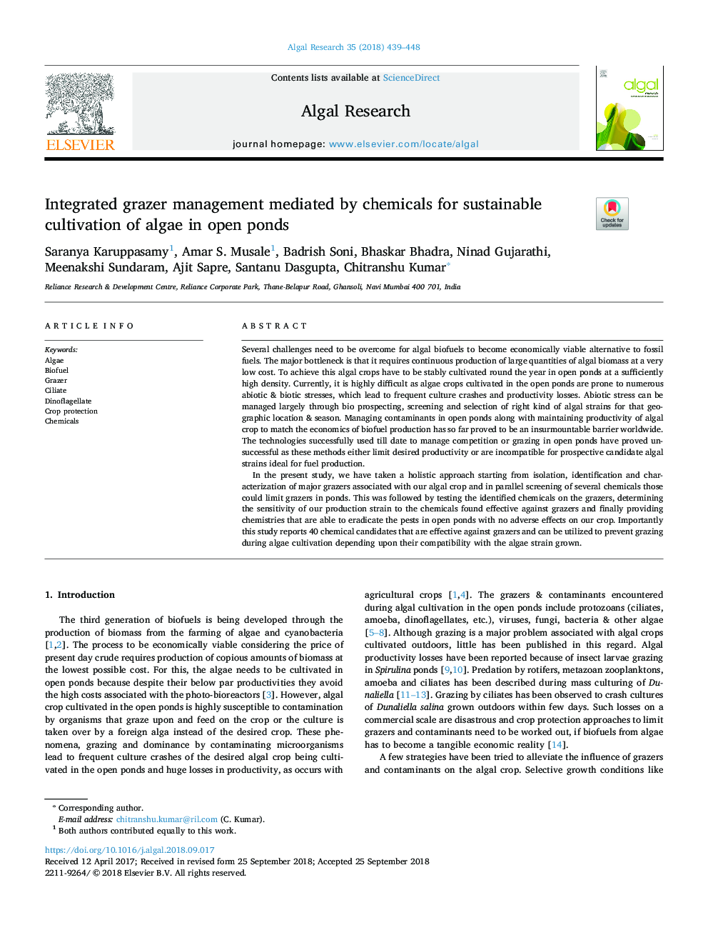 Integrated grazer management mediated by chemicals for sustainable cultivation of algae in open ponds
