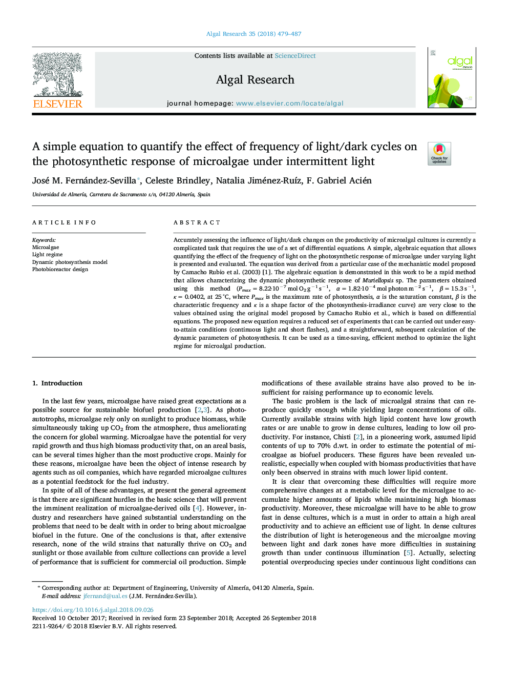 A simple equation to quantify the effect of frequency of light/dark cycles on the photosynthetic response of microalgae under intermittent light