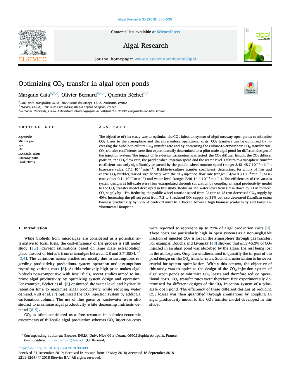 Optimizing CO2 transfer in algal open ponds