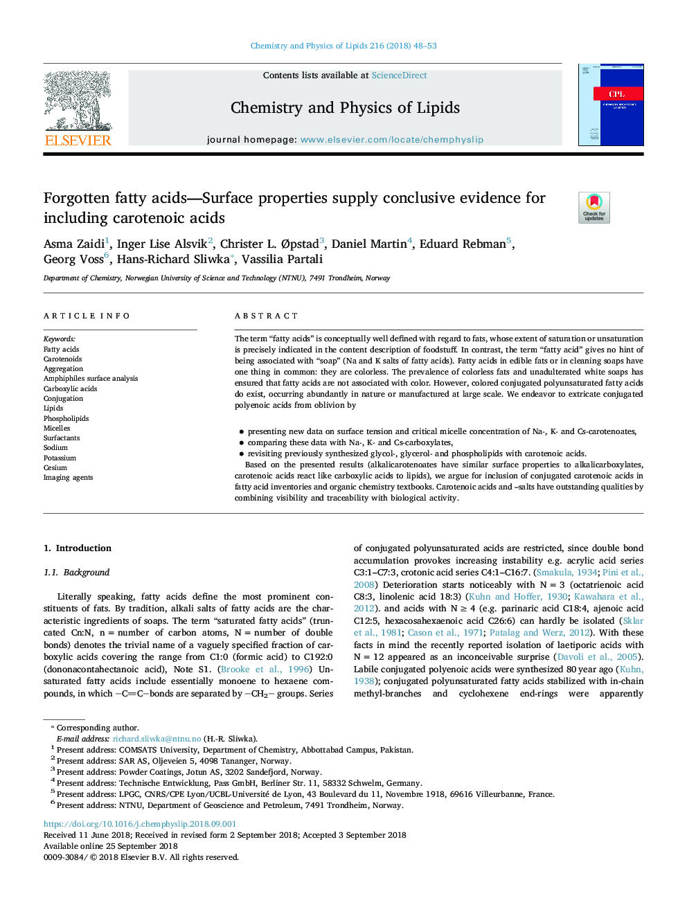 Forgotten fatty acids-Surface properties supply conclusive evidence for including carotenoic acids