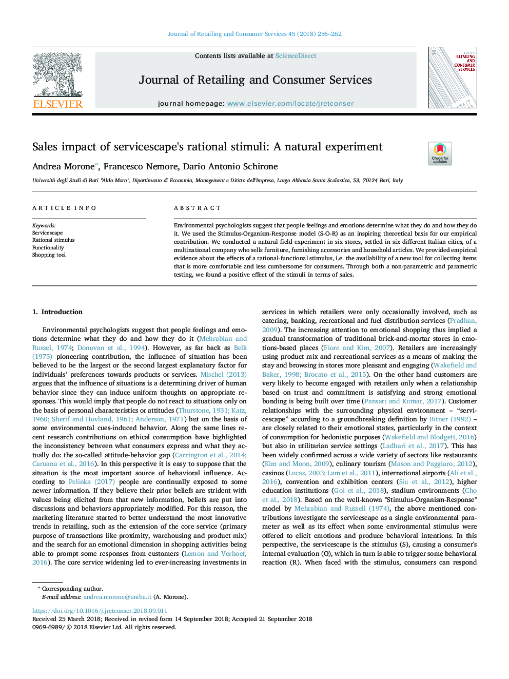 Sales impact of servicescape's rational stimuli: A natural experiment