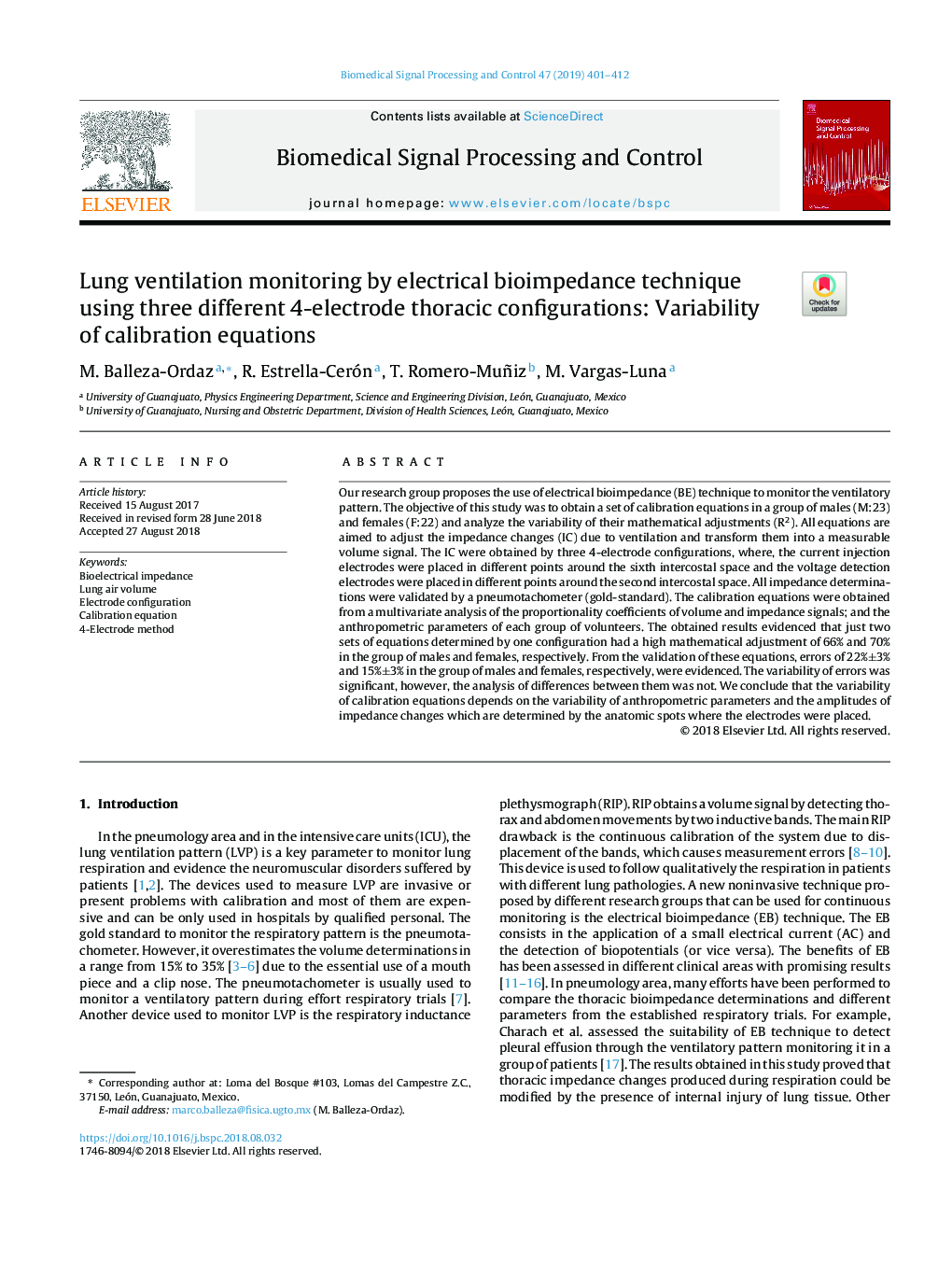 Lung ventilation monitoring by electrical bioimpedance technique using three different 4-electrode thoracic configurations: Variability of calibration equations