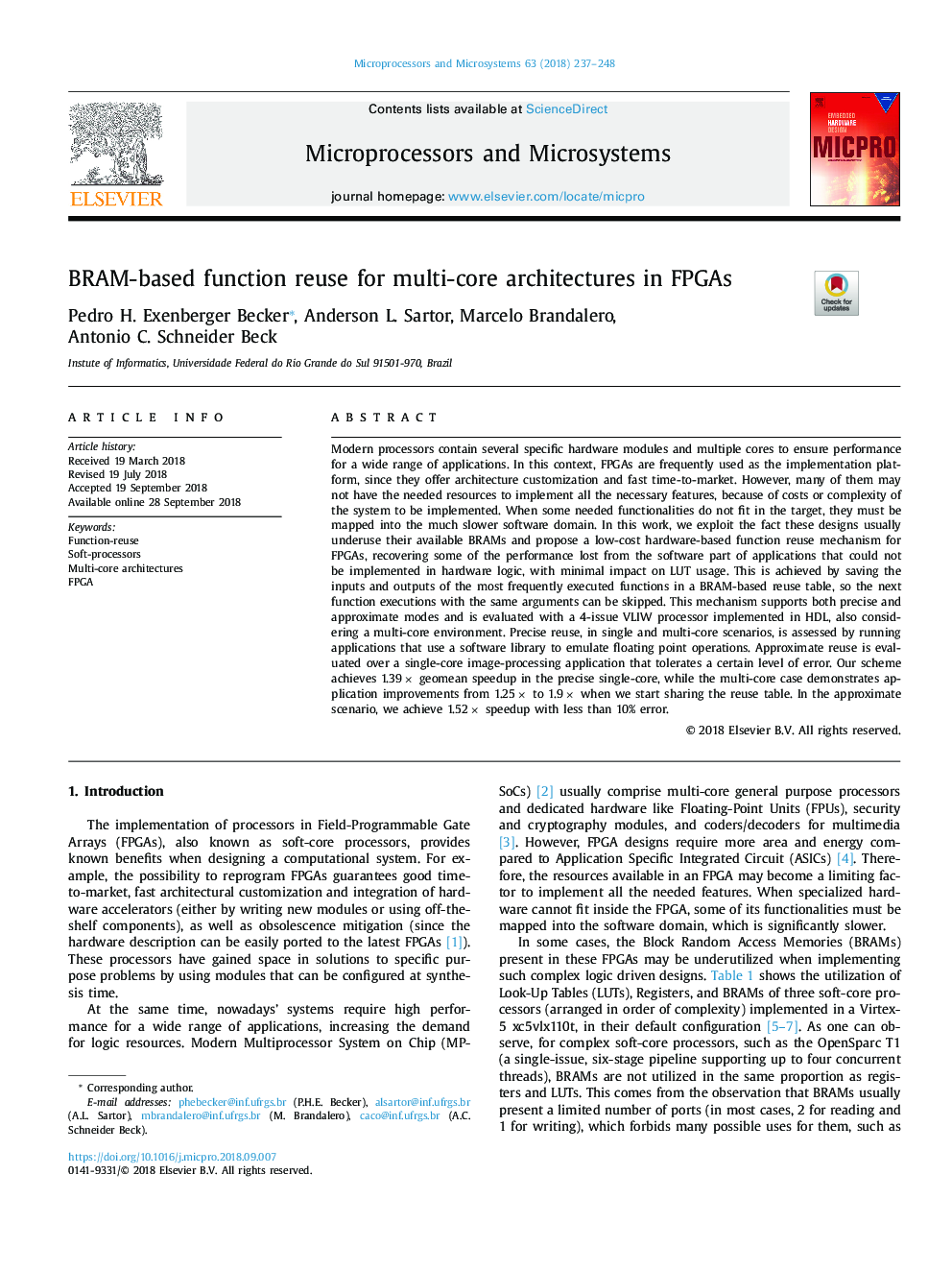 BRAM-based function reuse for multi-core architectures in FPGAs