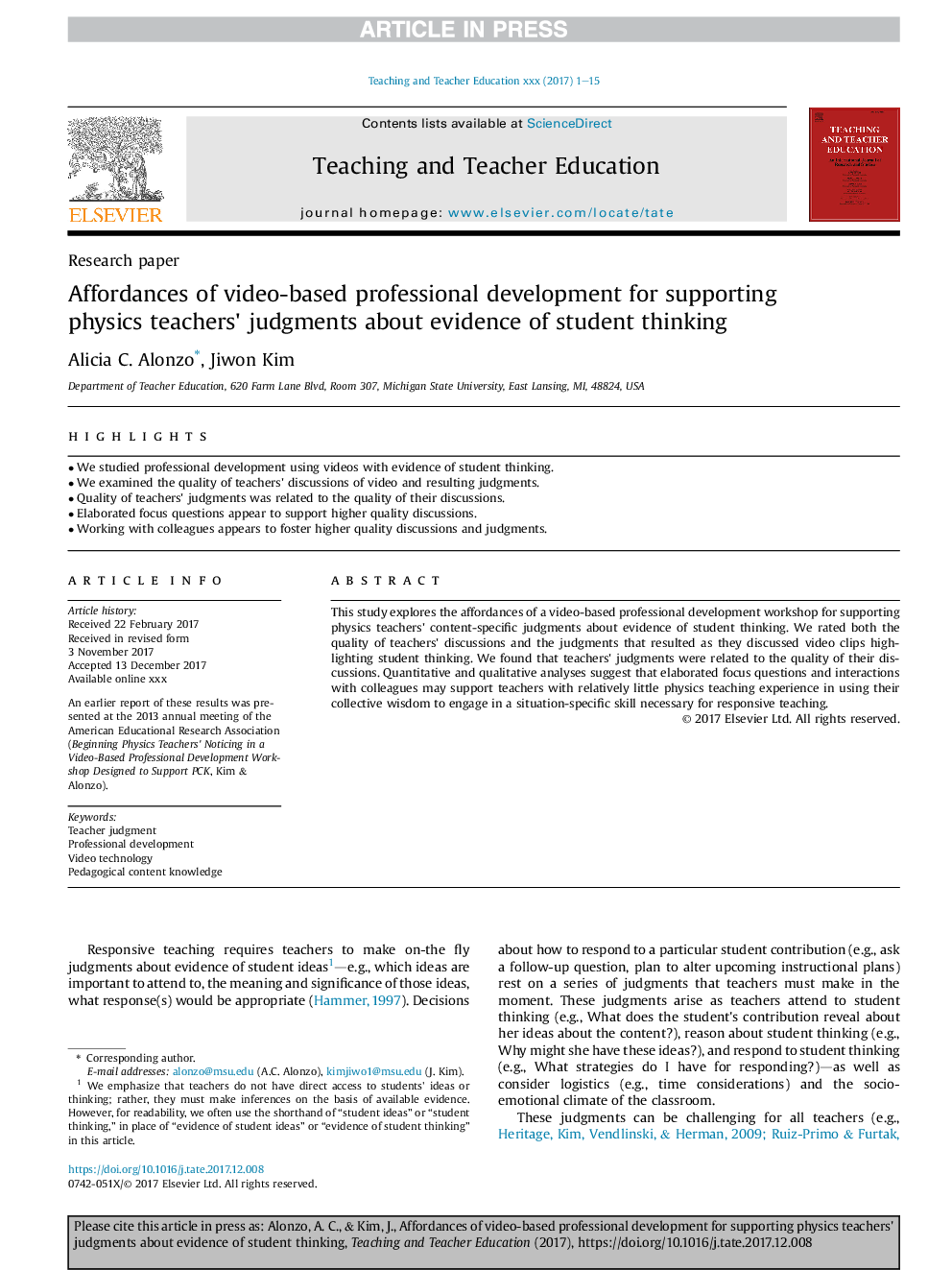 Affordances of video-based professional development for supporting physics teachers' judgments about evidence of student thinking