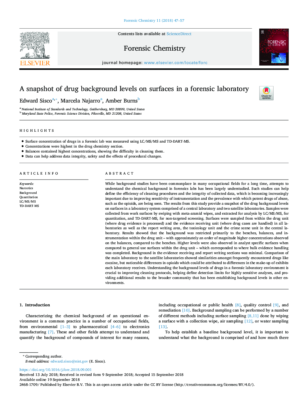 A snapshot of drug background levels on surfaces in a forensic laboratory