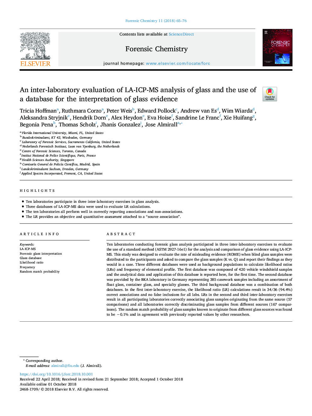 An inter-laboratory evaluation of LA-ICP-MS analysis of glass and the use of a database for the interpretation of glass evidence