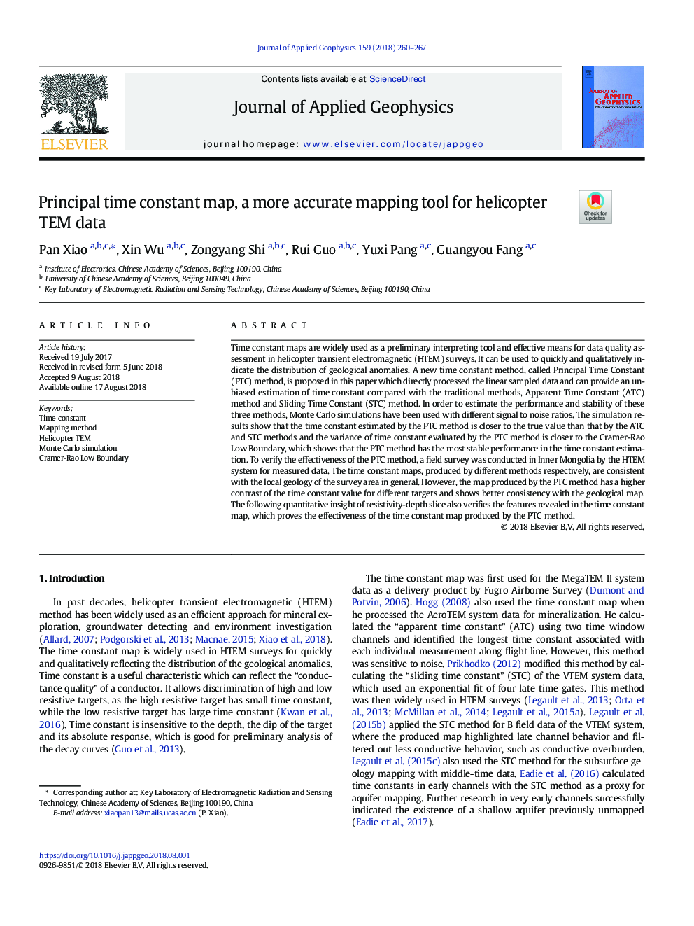 Principal time constant map, a more accurate mapping tool for helicopter TEM data