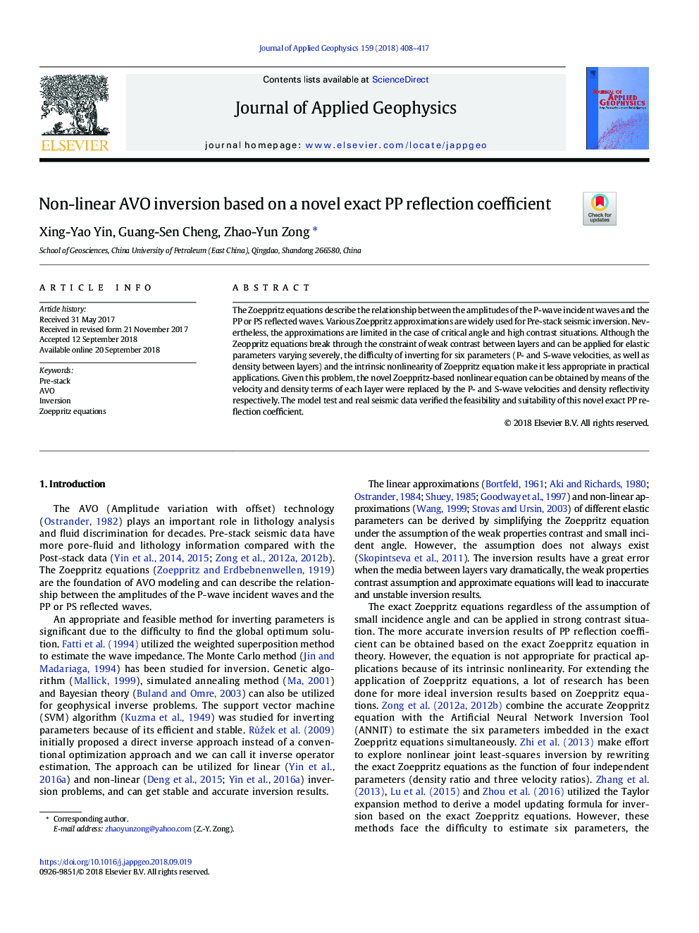 Non-linear AVO inversion based on a novel exact PP reflection coefficient