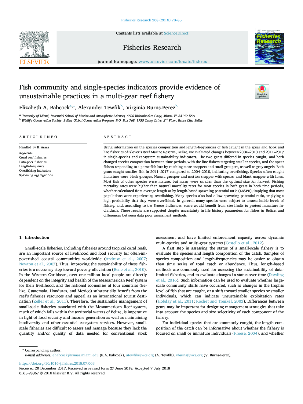 Fish community and single-species indicators provide evidence of unsustainable practices in a multi-gear reef fishery