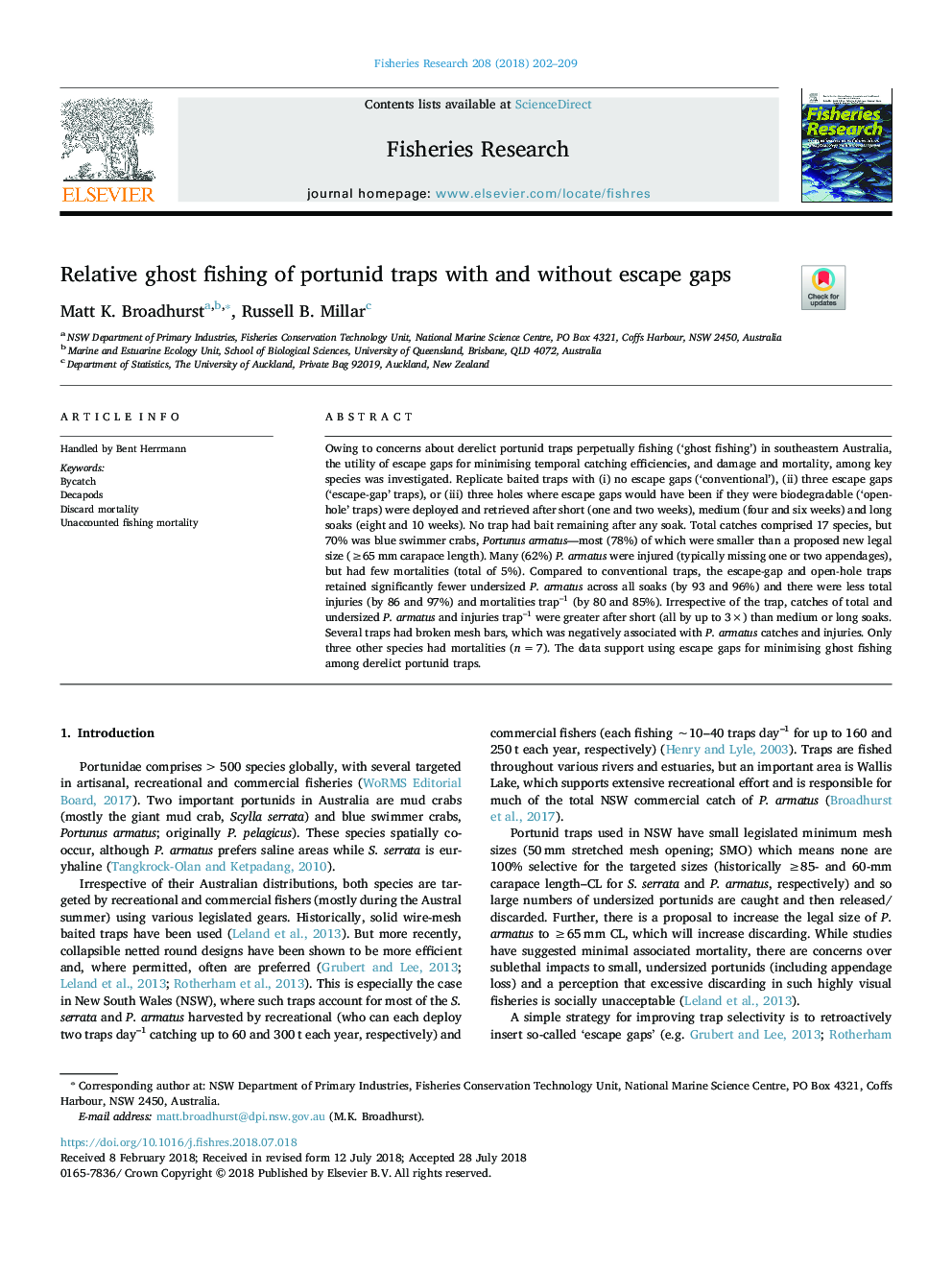 Relative ghost fishing of portunid traps with and without escape gaps