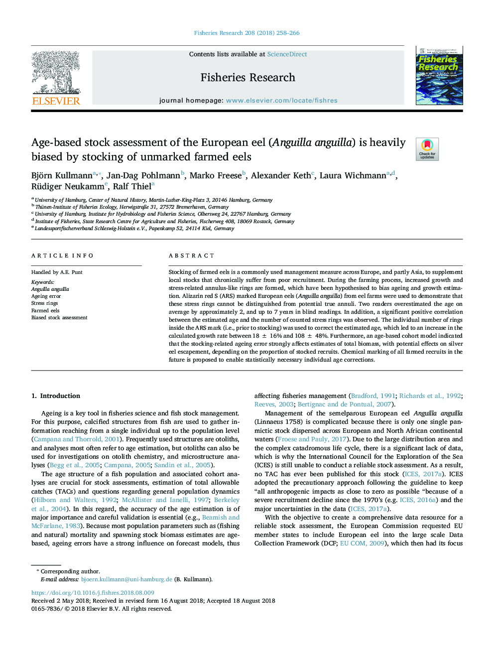 Age-based stock assessment of the European eel (Anguilla anguilla) is heavily biased by stocking of unmarked farmed eels