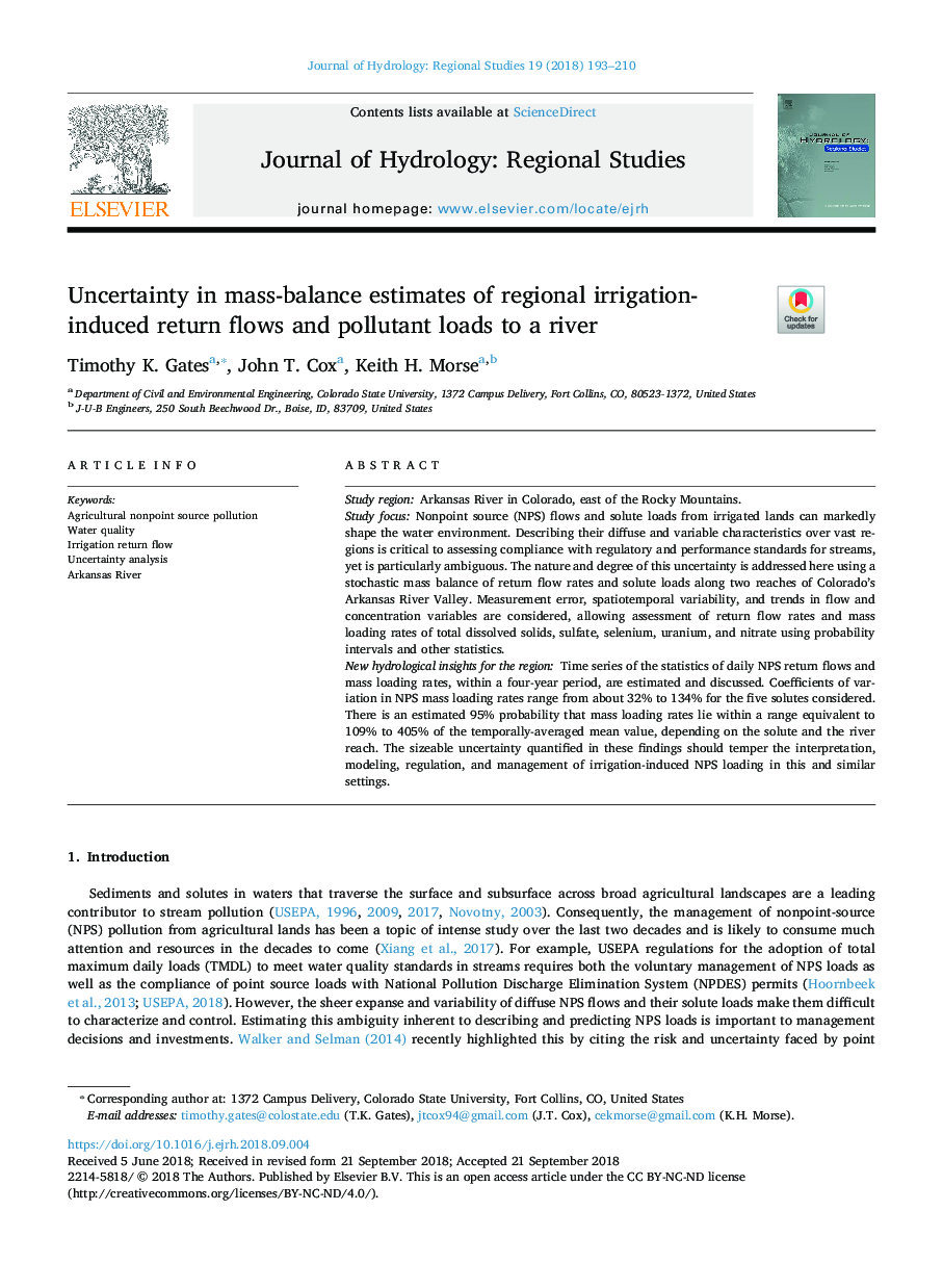 Uncertainty in mass-balance estimates of regional irrigation-induced return flows and pollutant loads to a river