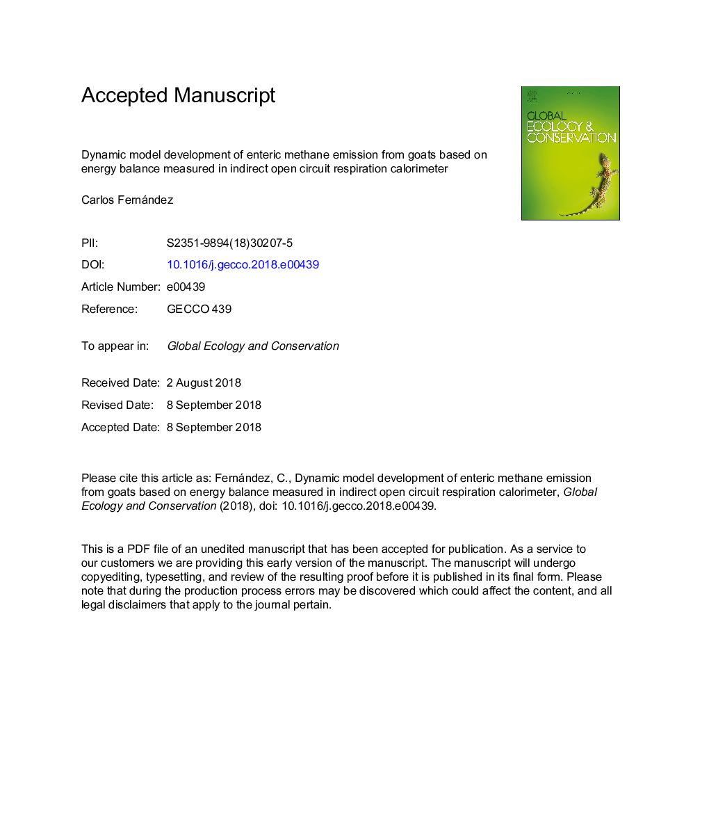 Dynamic model development of enteric methane emission from goats based on energy balance measured in indirect open circuit respiration calorimeter