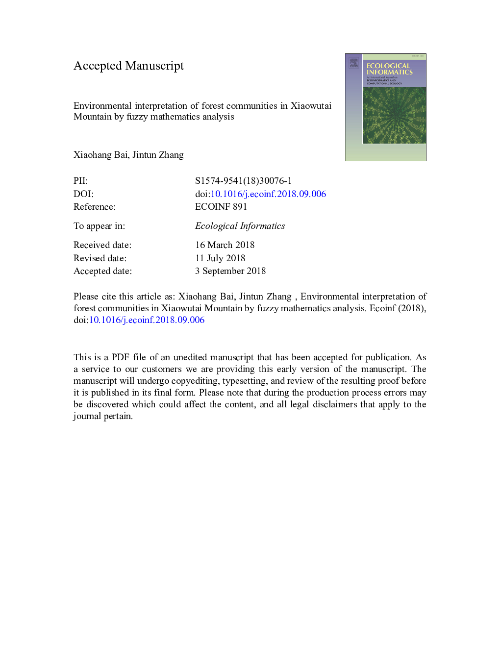 Environmental interpretation of forest communities in Xiaowutai Mountain by fuzzy mathematics analysis