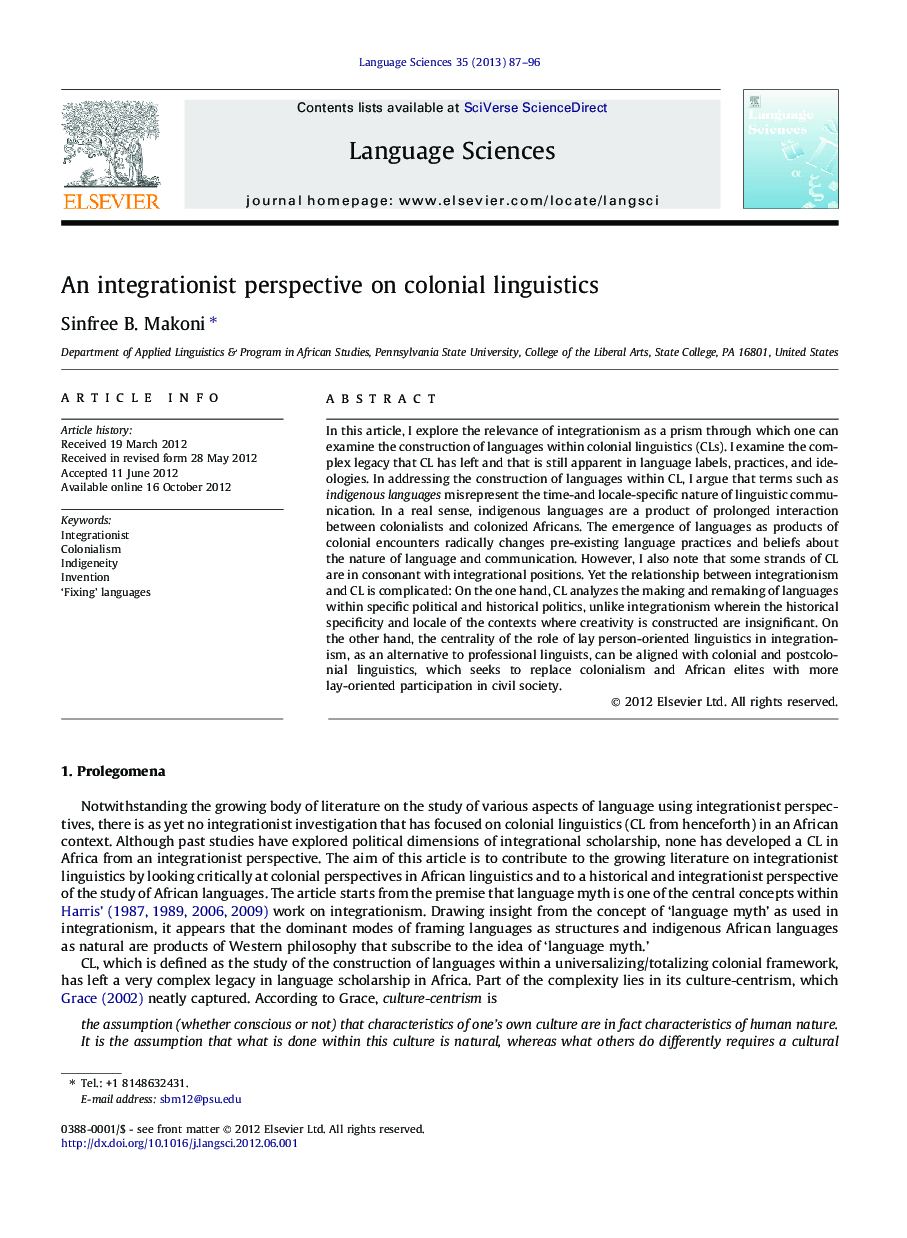 An integrationist perspective on colonial linguistics