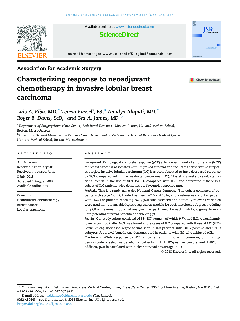Characterizing response to neoadjuvant chemotherapy in invasive lobular breast carcinoma