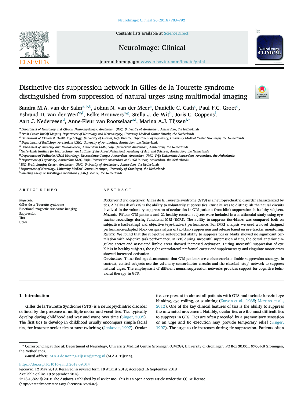 Distinctive tics suppression network in Gilles de la Tourette syndrome distinguished from suppression of natural urges using multimodal imaging