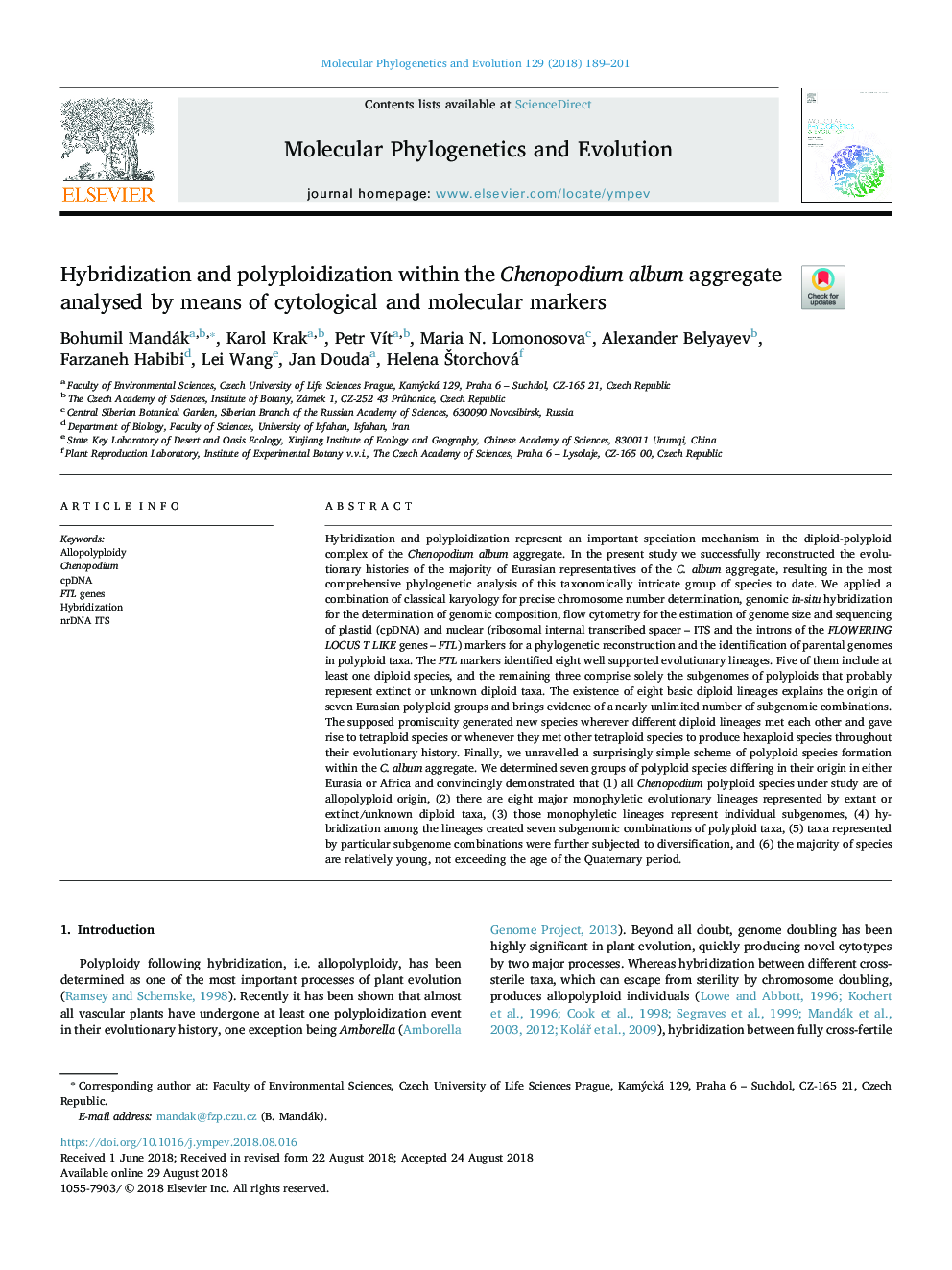 Hybridization and polyploidization within the Chenopodium album aggregate analysed by means of cytological and molecular markers