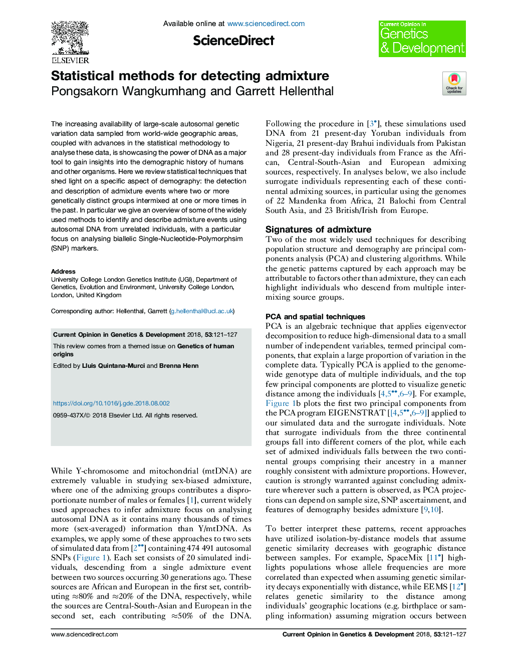 Statistical methods for detecting admixture