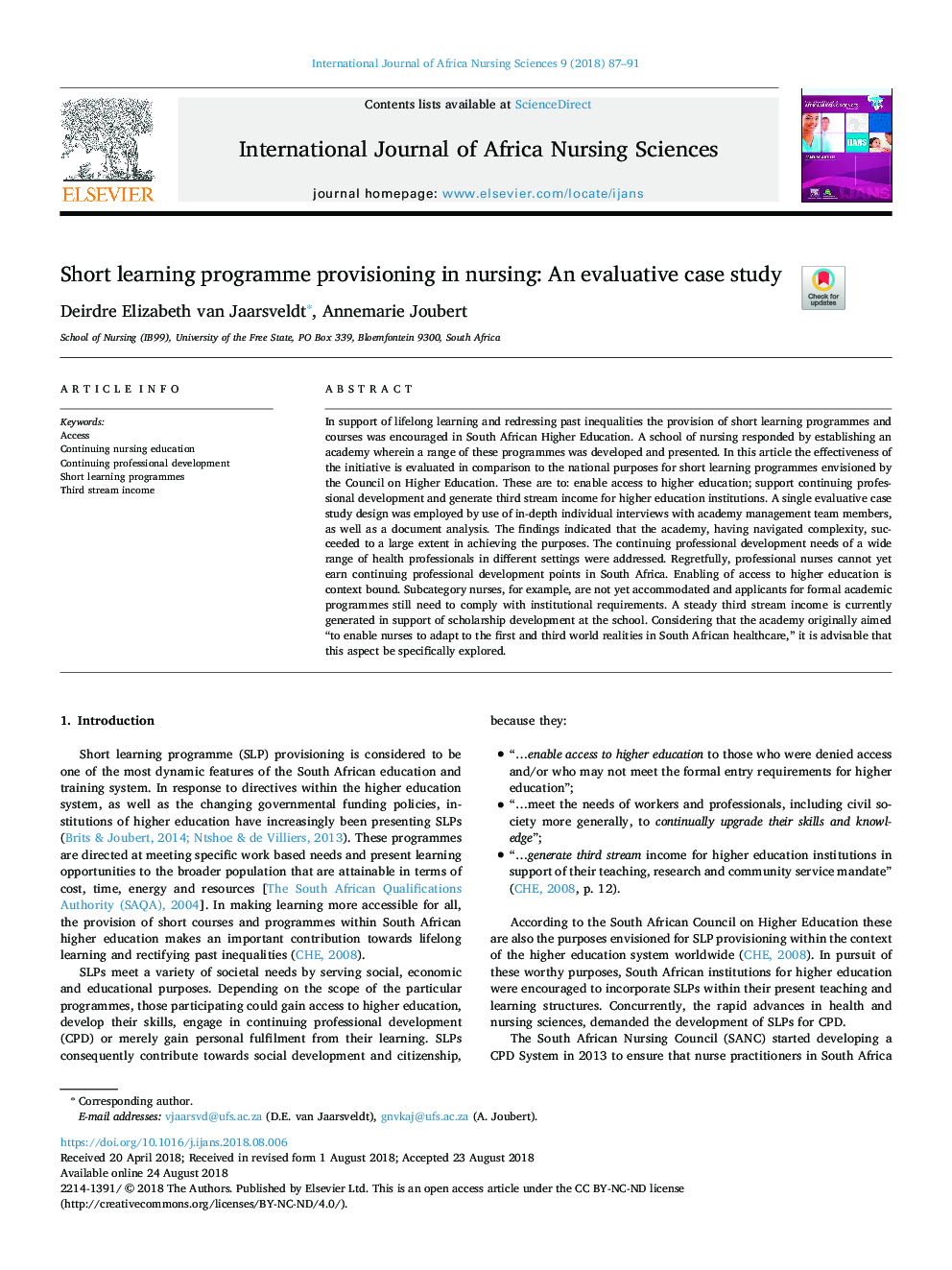 Short learning programme provisioning in nursing: An evaluative case study