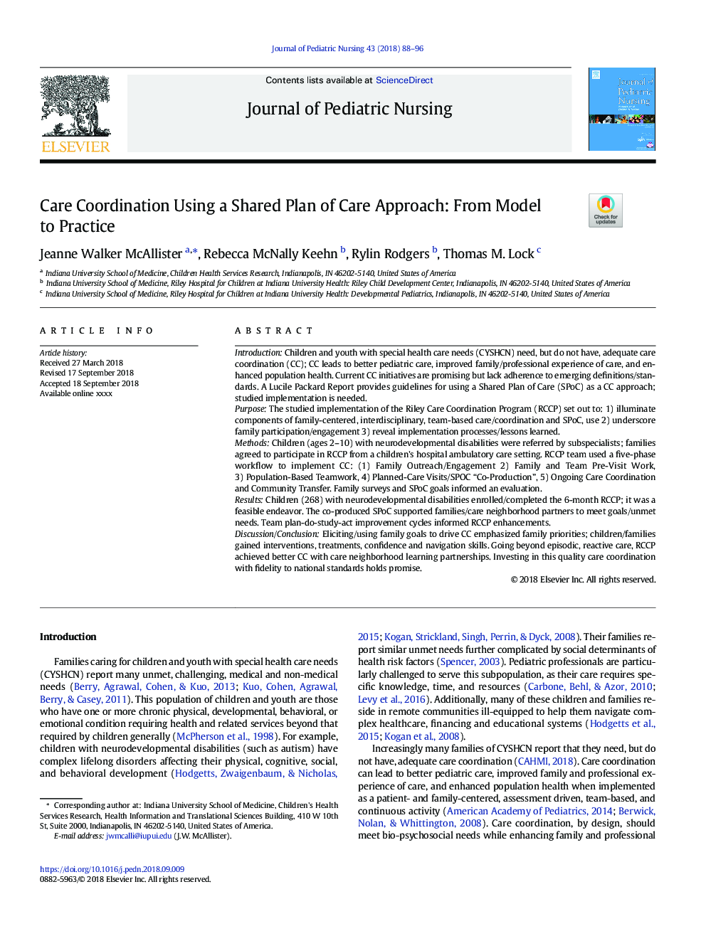 Care Coordination Using a Shared Plan of Care Approach: From Model to Practice