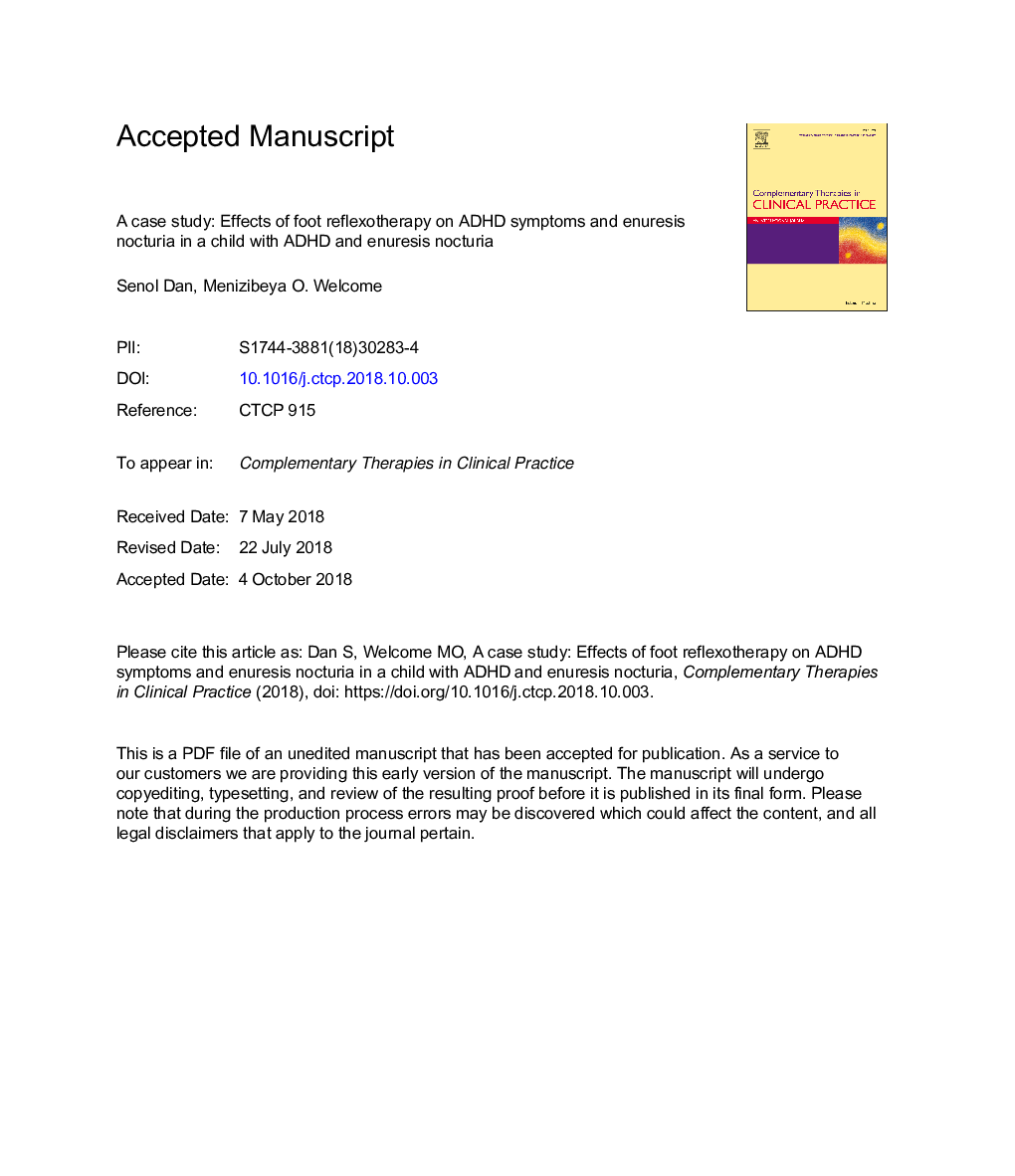 A case study: Effects of foot reflexotherapy on ADHD symptoms and enuresis nocturia in a child with ADHD and enuresis nocturia