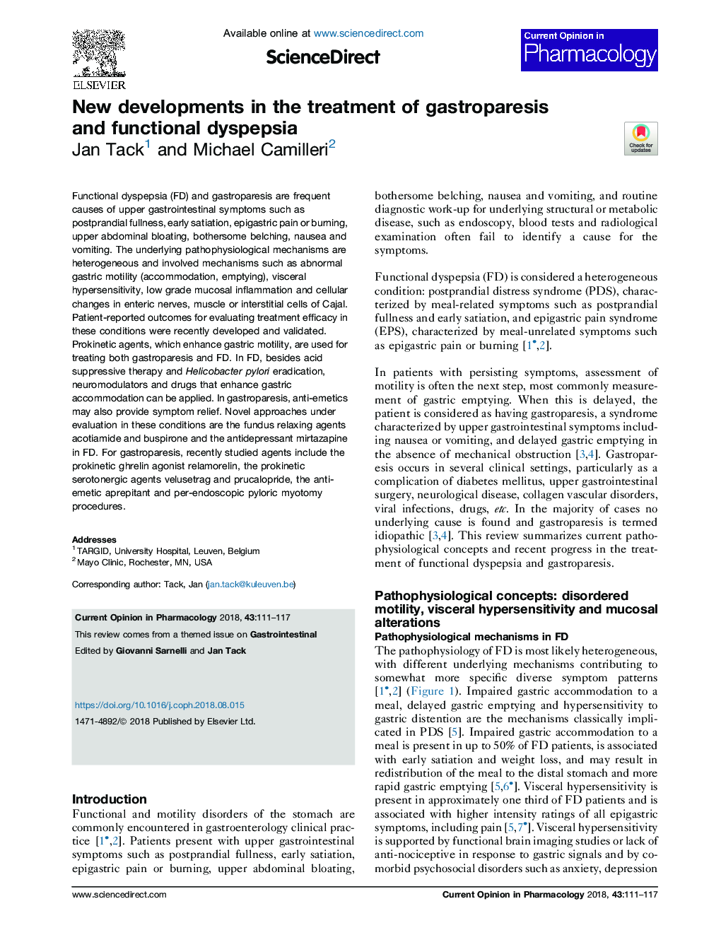 New developments in the treatment of gastroparesis and functional dyspepsia
