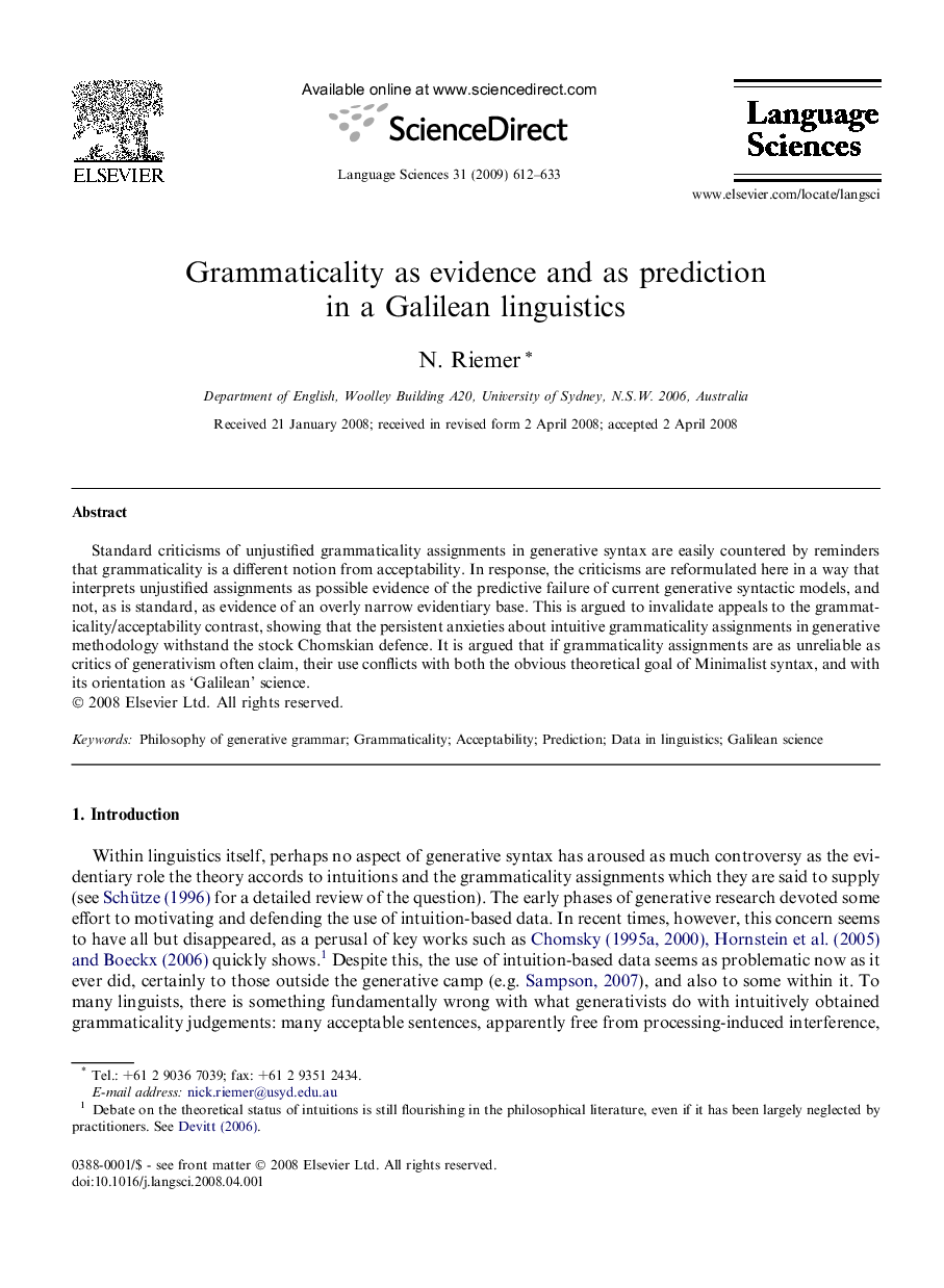 Grammaticality as evidence and as prediction in a Galilean linguistics