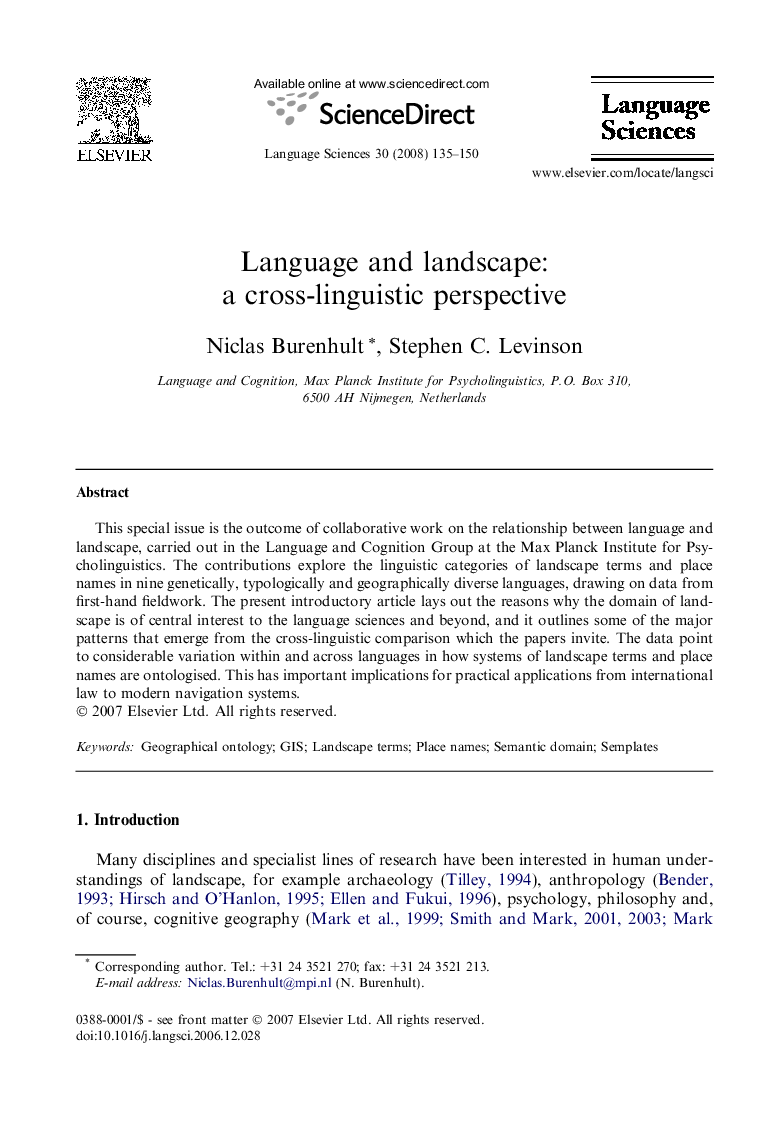 Language and landscape: a cross-linguistic perspective