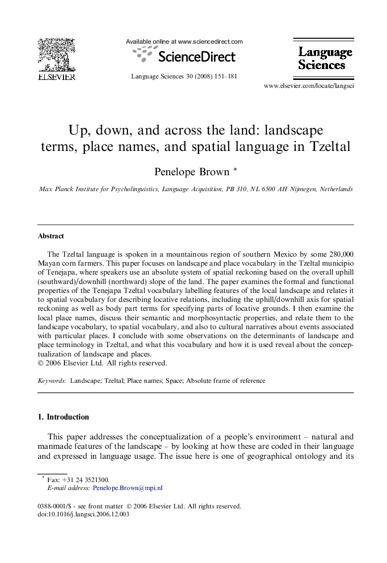 Up, down, and across the land: landscape terms, place names, and spatial language in Tzeltal