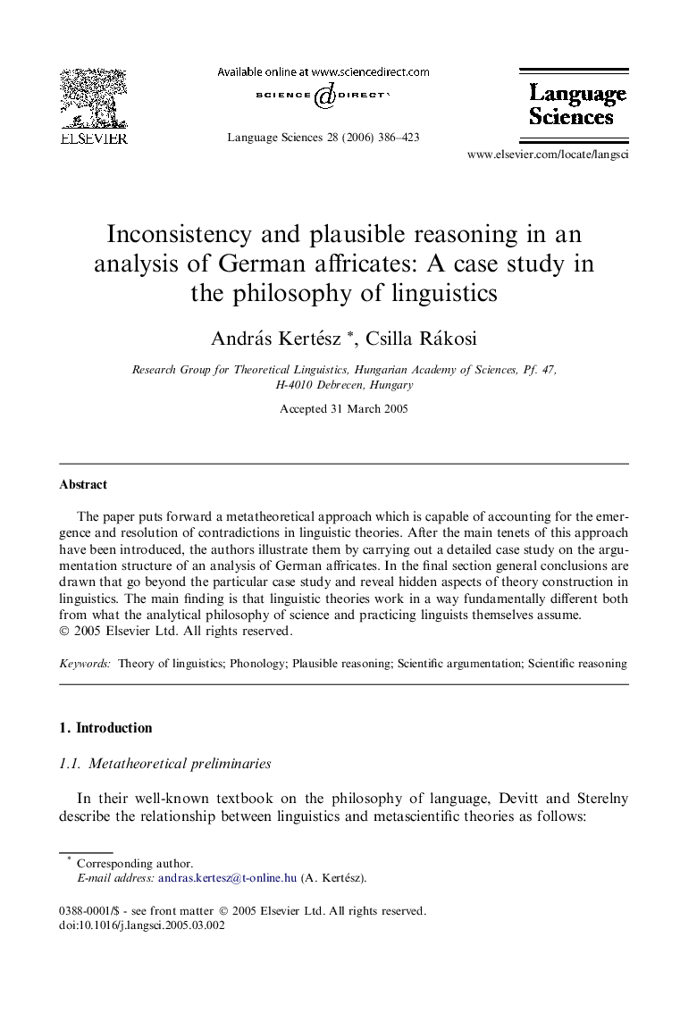 Inconsistency and plausible reasoning in an analysis of German affricates: A case study in the philosophy of linguistics