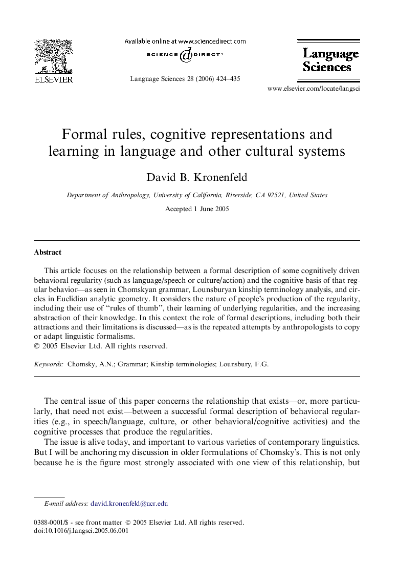 Formal rules, cognitive representations and learning in language and other cultural systems